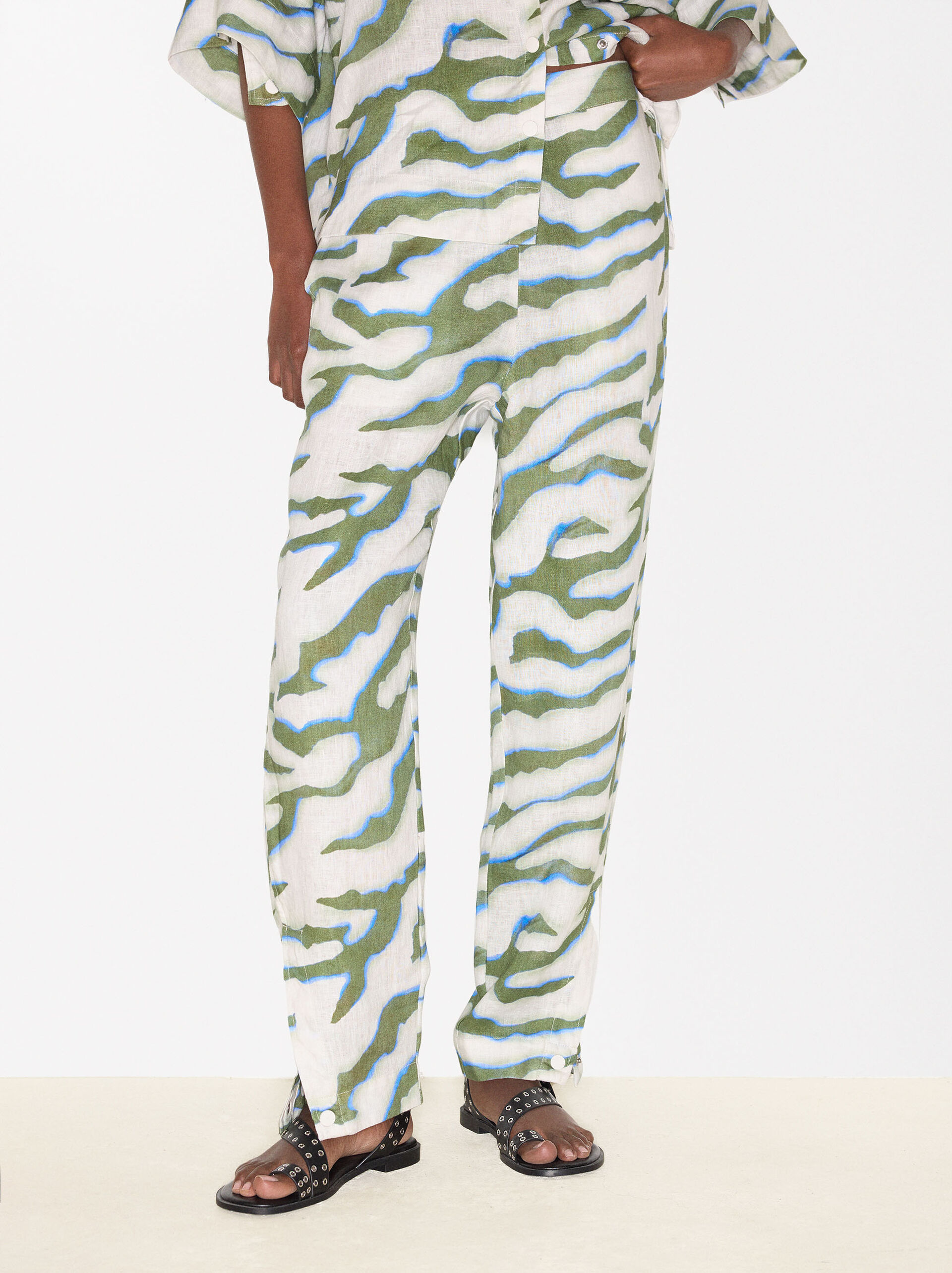 Linen Printed Trousers image number 2.0