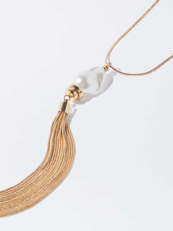Gold Necklace With Pearl, Golden, hi-res