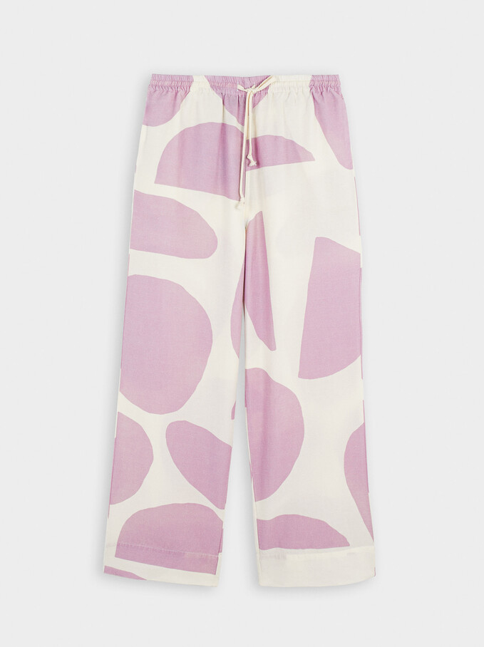 Printed Linen Trousers, , hi-res