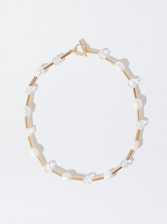 Necklace With Pearls, White, hi-res