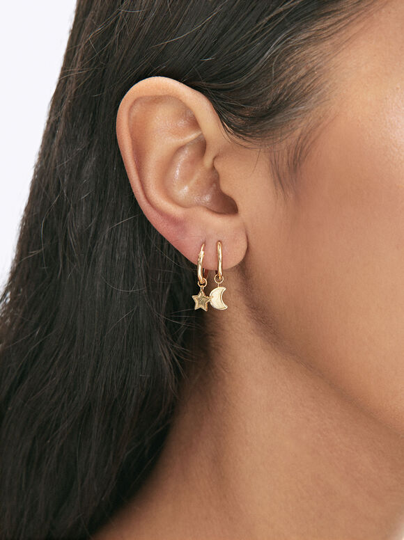925 Silver Hoop Earrings, Golden, hi-res