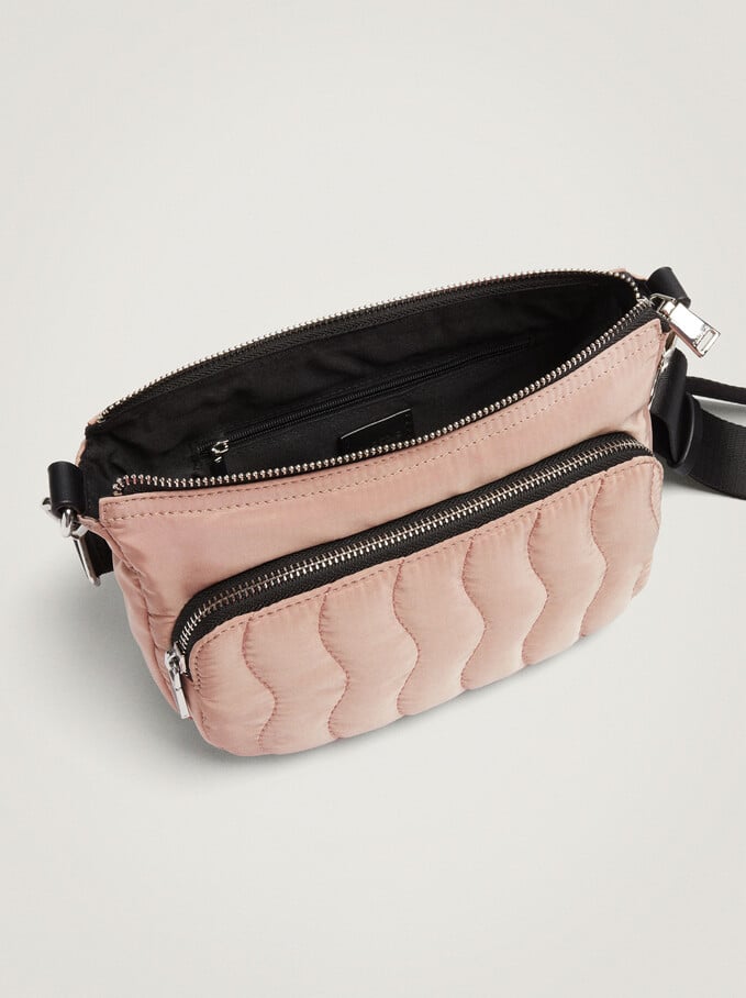 Nylon Shoulder Bag With Strap, Pink, hi-res