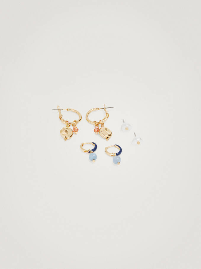 Set Of Hoop Earrings With Stone, Multicolor, hi-res