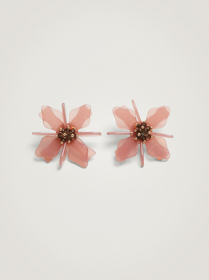 Long Flower Earrings, Pink, hi-res