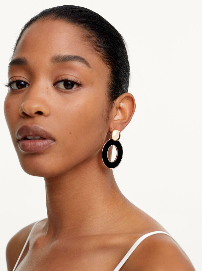 Two-Tone Earrings, Black, hi-res