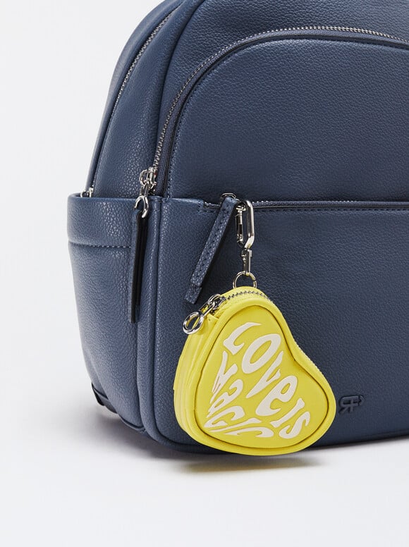 Backpack With Heart Pendant, Blue, hi-res