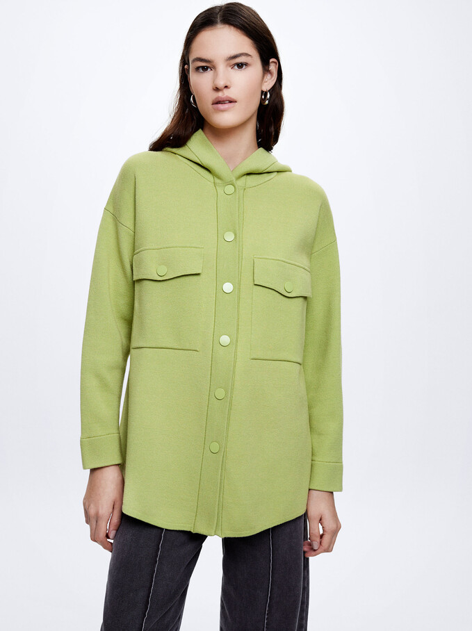 Knit Overshirt With Pockets, Yellow, hi-res