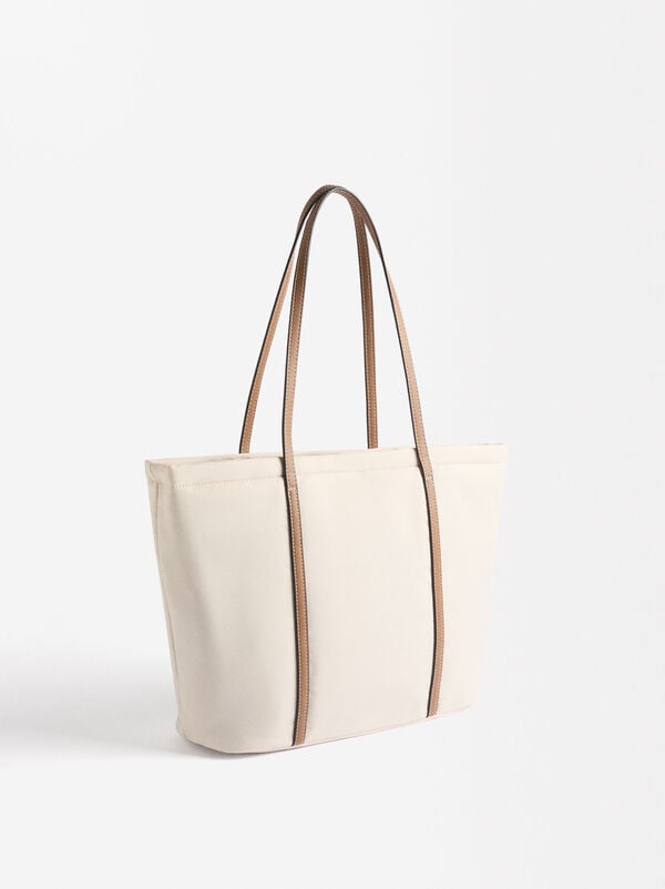 Nylon shopper bag with exterior pocket