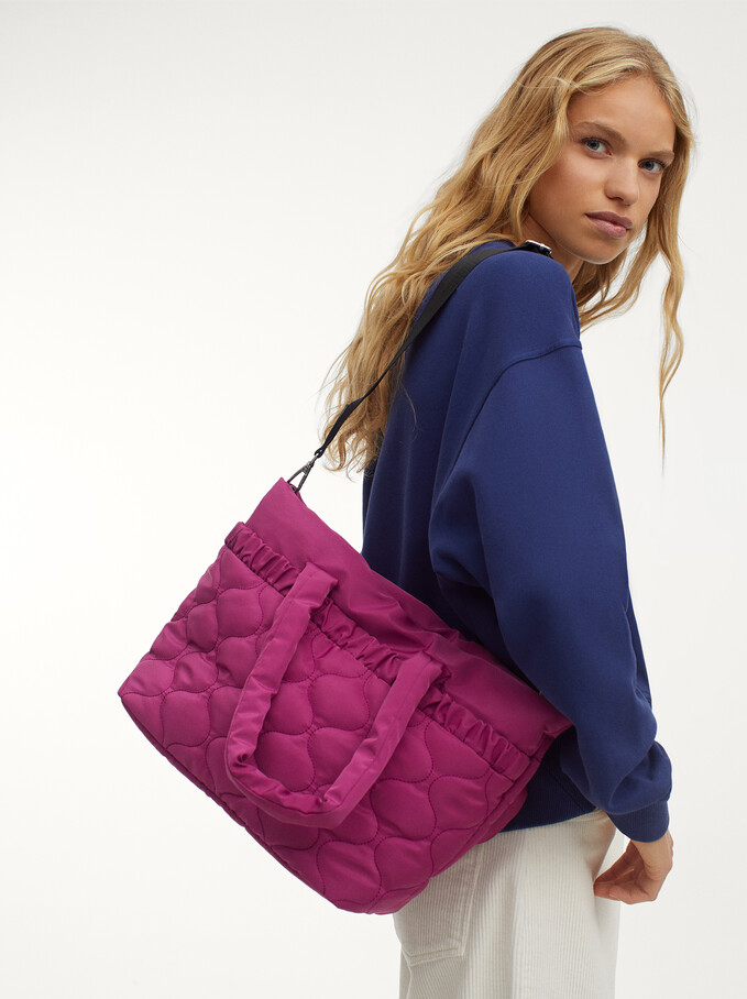 Nylon Tote Bag With Pleats, Pink, hi-res