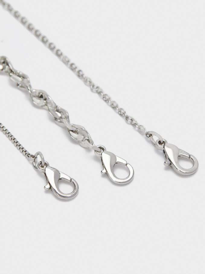 Set Of Contrast Medallion Necklaces, Silver, hi-res
