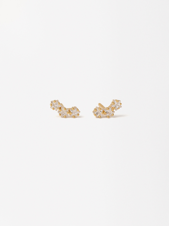 Earrings With Set Cubic Zirconia - 925 Sterling Silver, Golden, hi-res