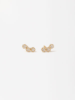 Earrings With Set Cubic Zirconia - 925 Sterling Silver
