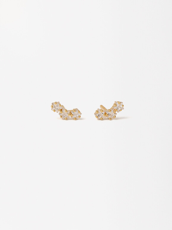 Earrings With Set Cubic Zirconia - 925 Sterling Silver, Golden, hi-res