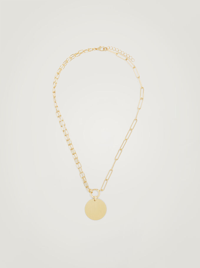Golden Necklace With Medallion, Golden, hi-res