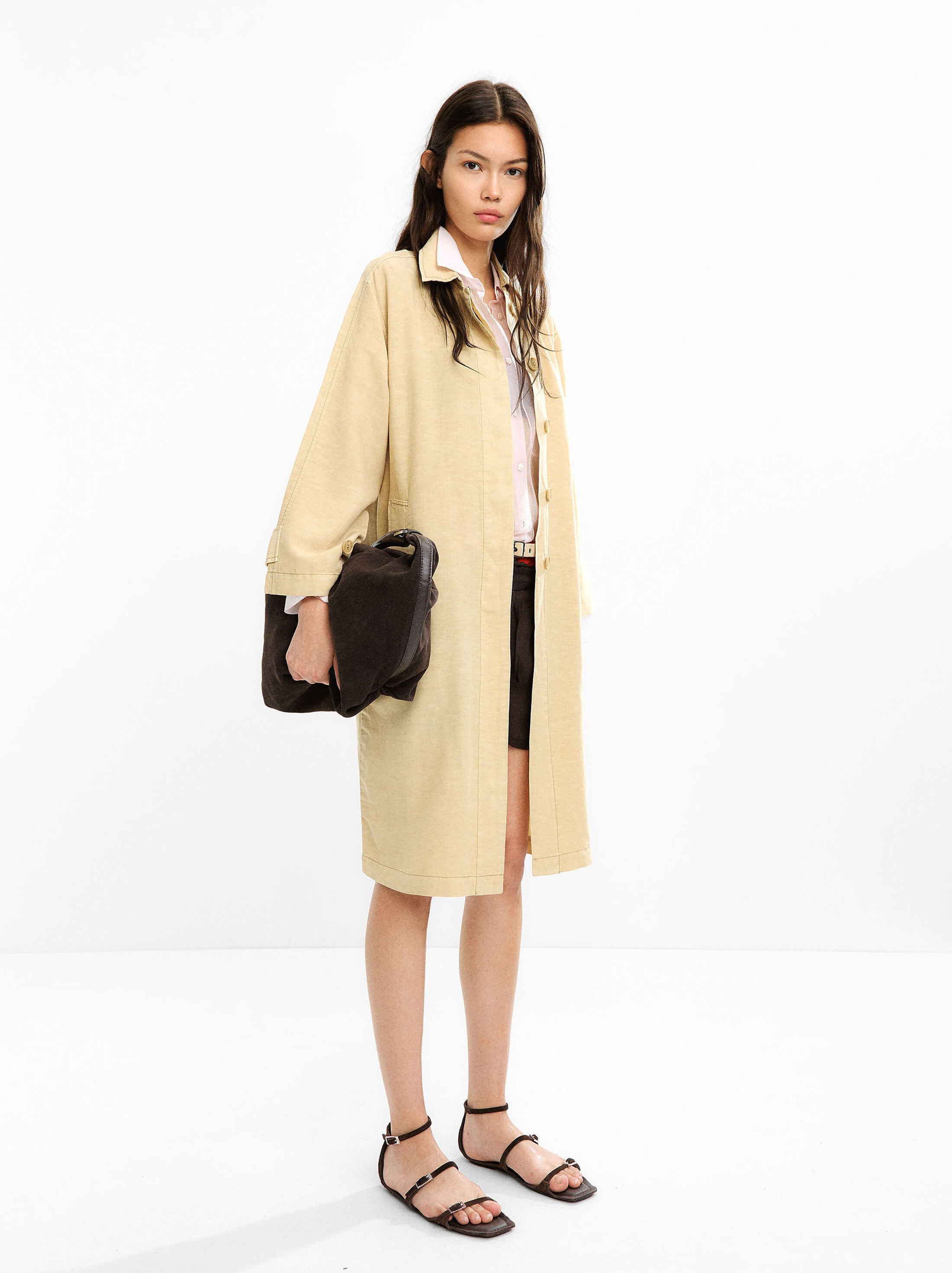 Trench coat with linen image number 1.0