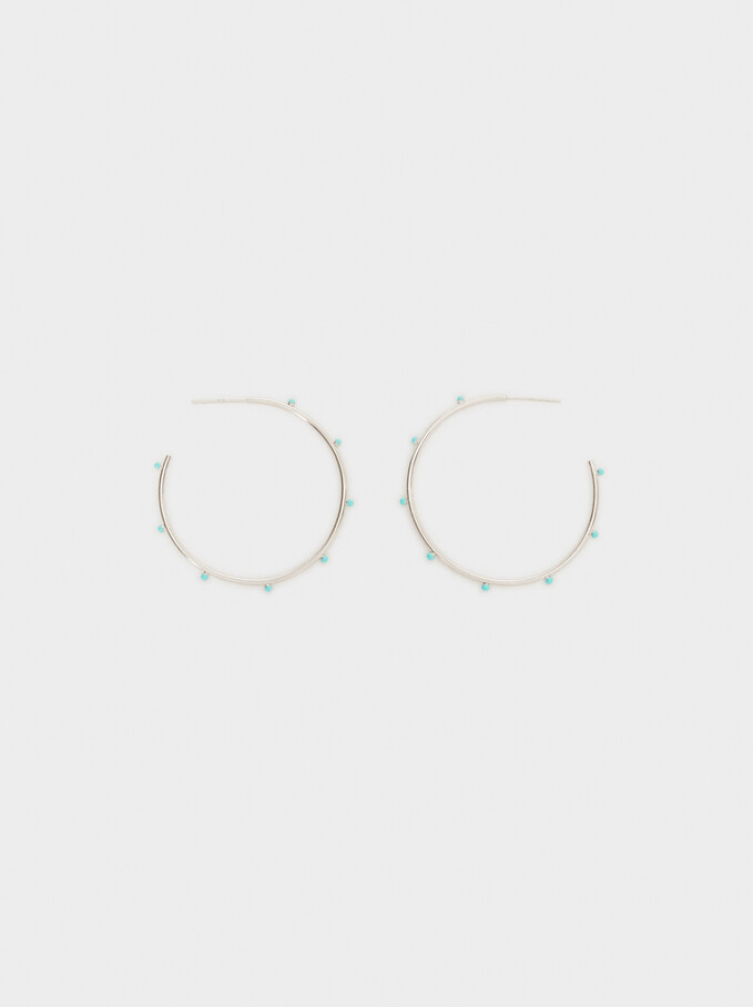 925 Silver Hoop Earrings, Blue, hi-res