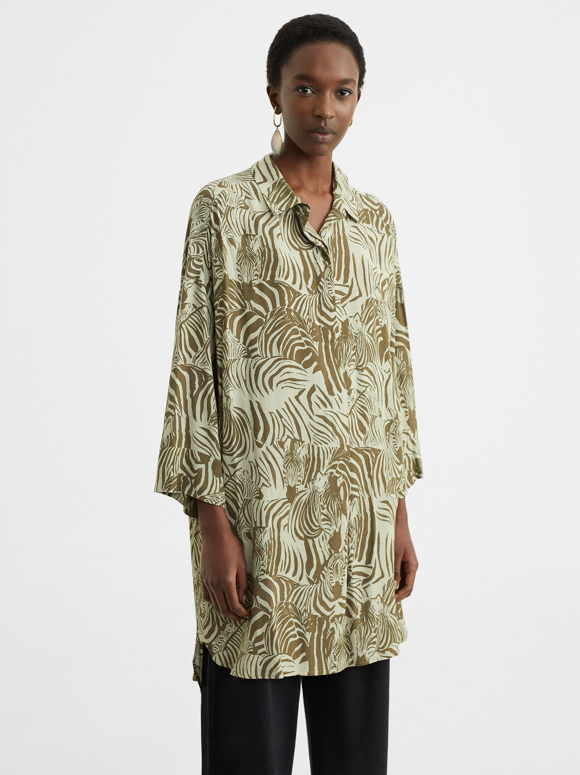 khaki animal print shirt dress