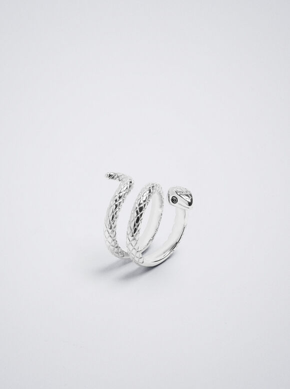 Bague En Acier Inoxydable Avec Serpent, Argent, hi-res