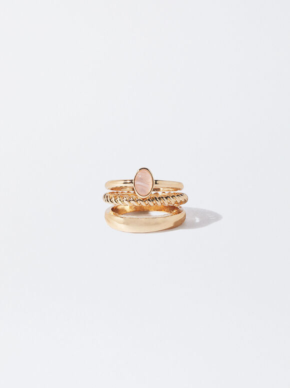 Set Of Rings With Stones, Pink, hi-res