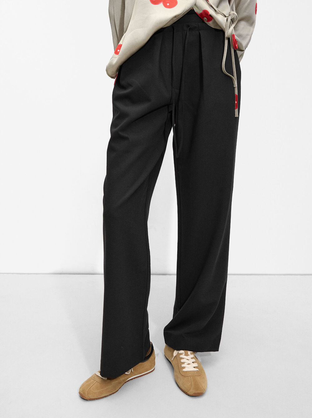 Straight wool blend trousers