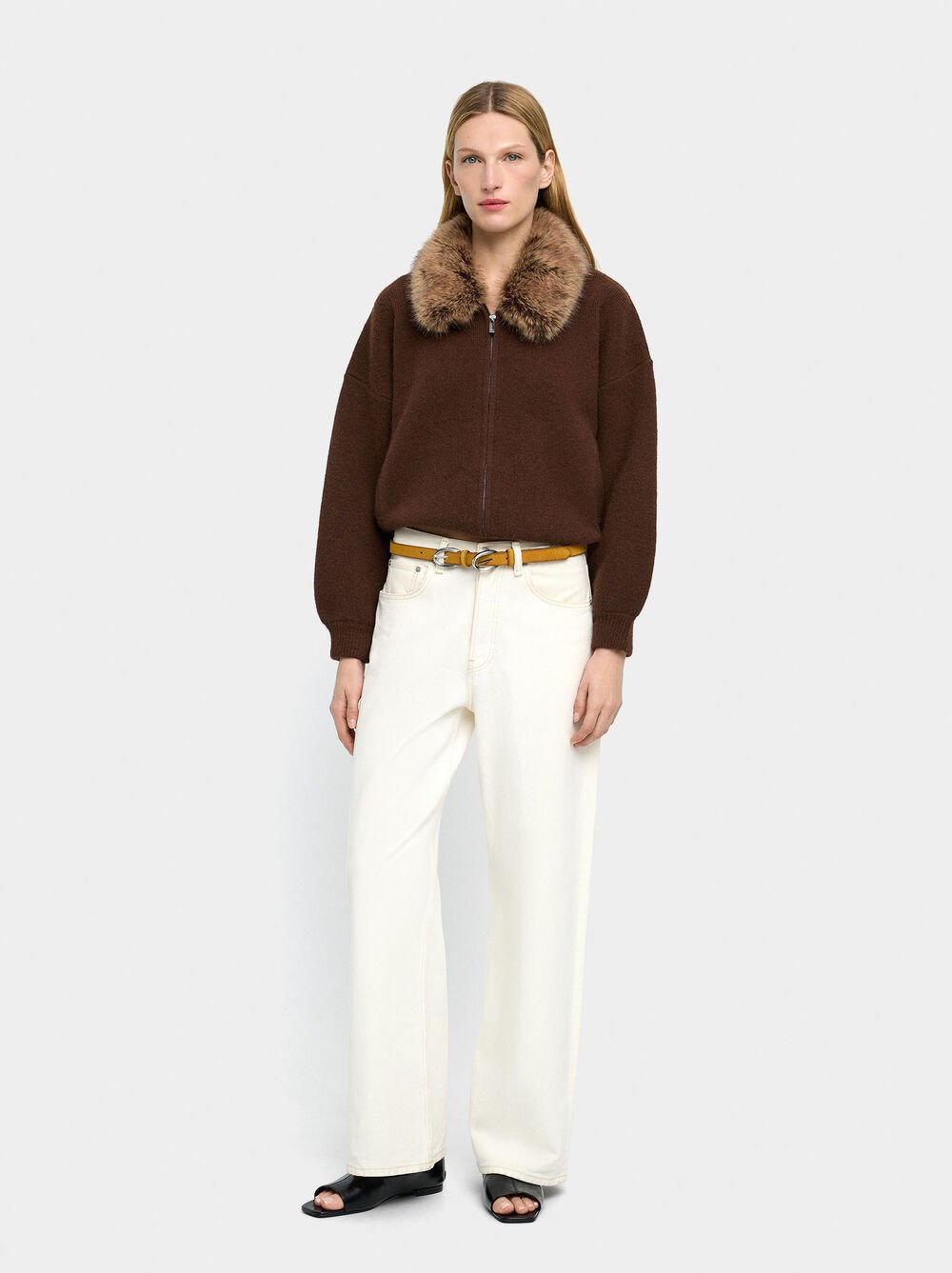 Strickjacke aus Strick mit Kragen in Felloptik