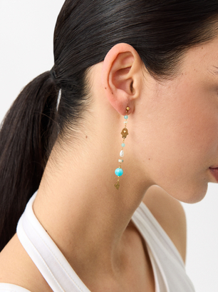 Long Stone Earrings - Stainless Steel, Multicolor, hi-res