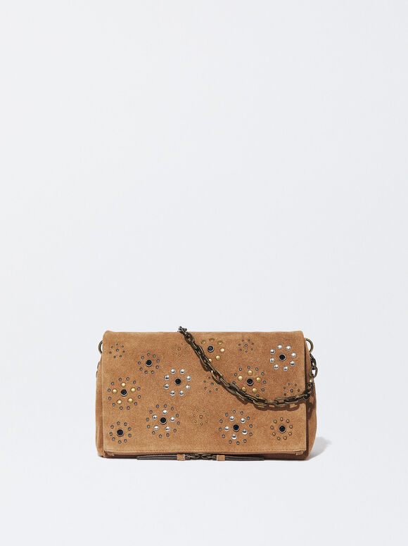 Leather Crossbody Bag With Tacks, Camel, hi-res
