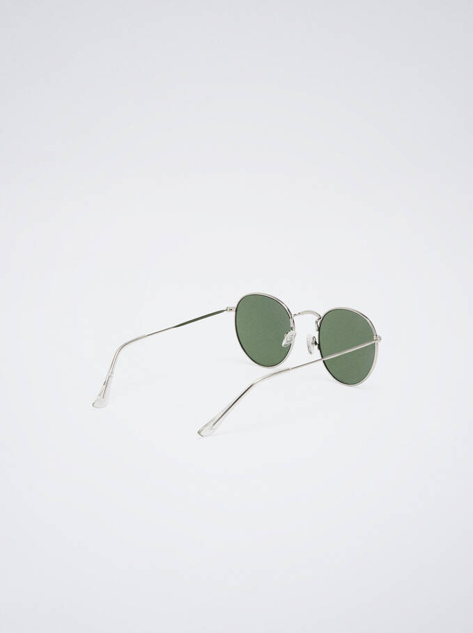 Runde Sonnenbrille Mit Metallgestell , Silber, hi-res