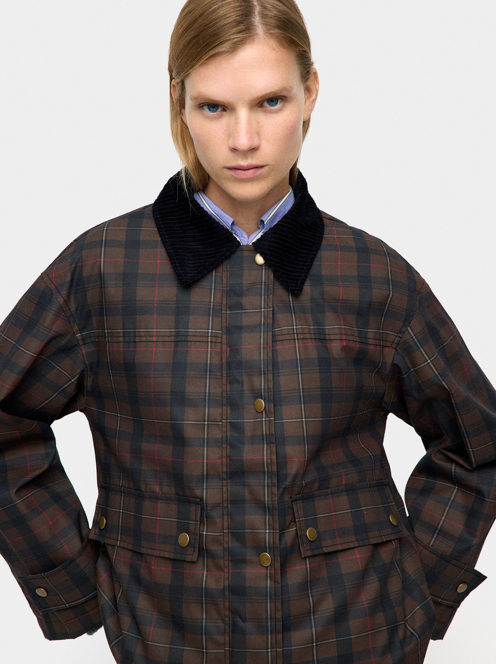 Jacket with squares and contrast collar image number 1.0