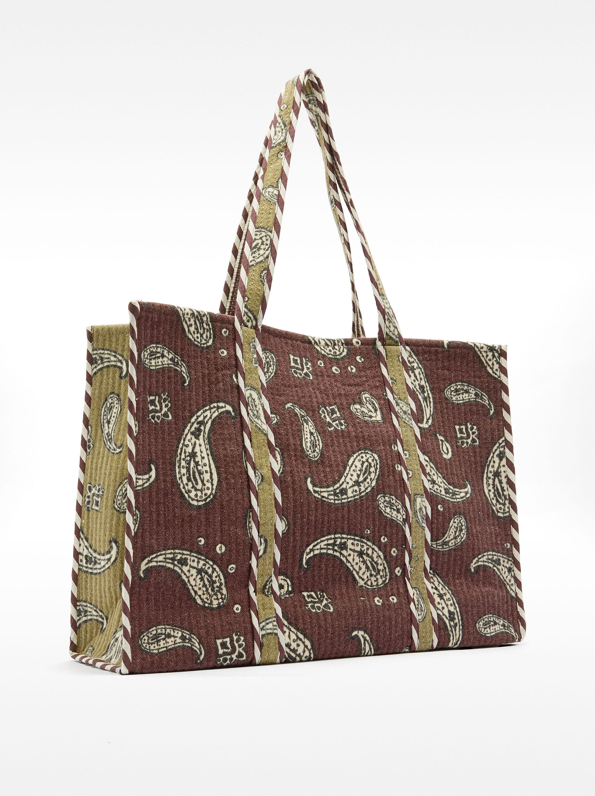Printed shopper bag with topstitching image number 3.0