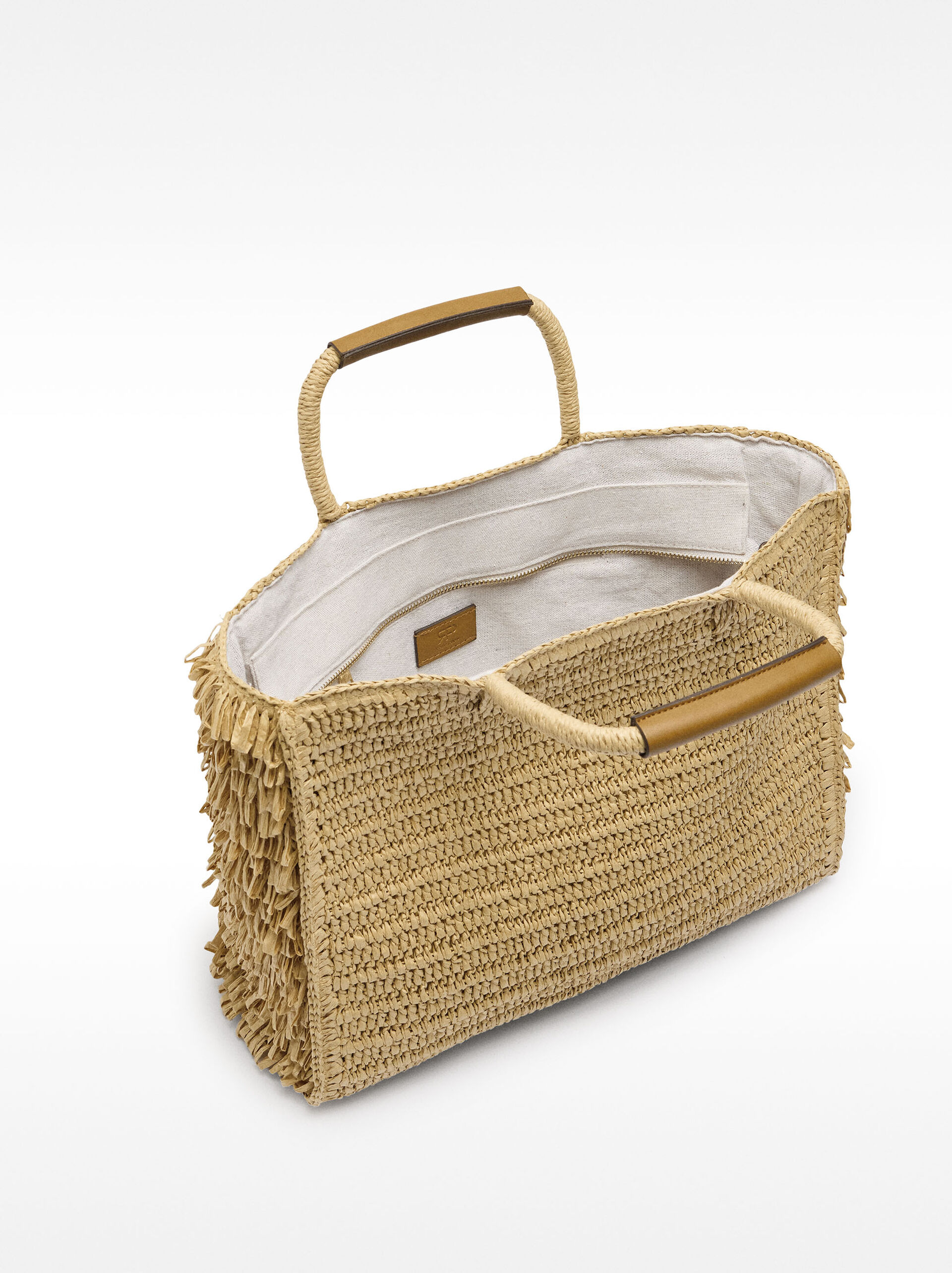 Straw effect shopper bag with fringes image number 3.0