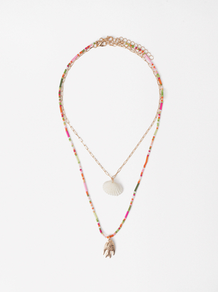 Set Of Necklaces With Beads And Shells, Multicolor, hi-res