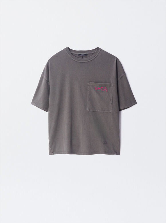 Anpassbare T-Shirt Aus Baumwolle, Grau, hi-res
