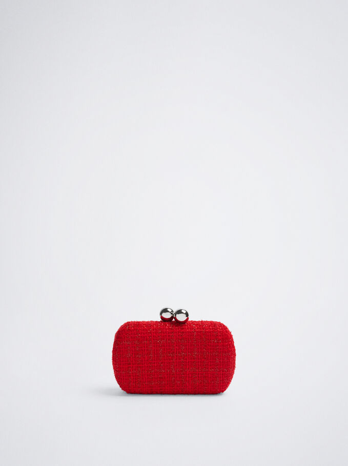 Tweed Party Clutch Bag, Red, hi-res