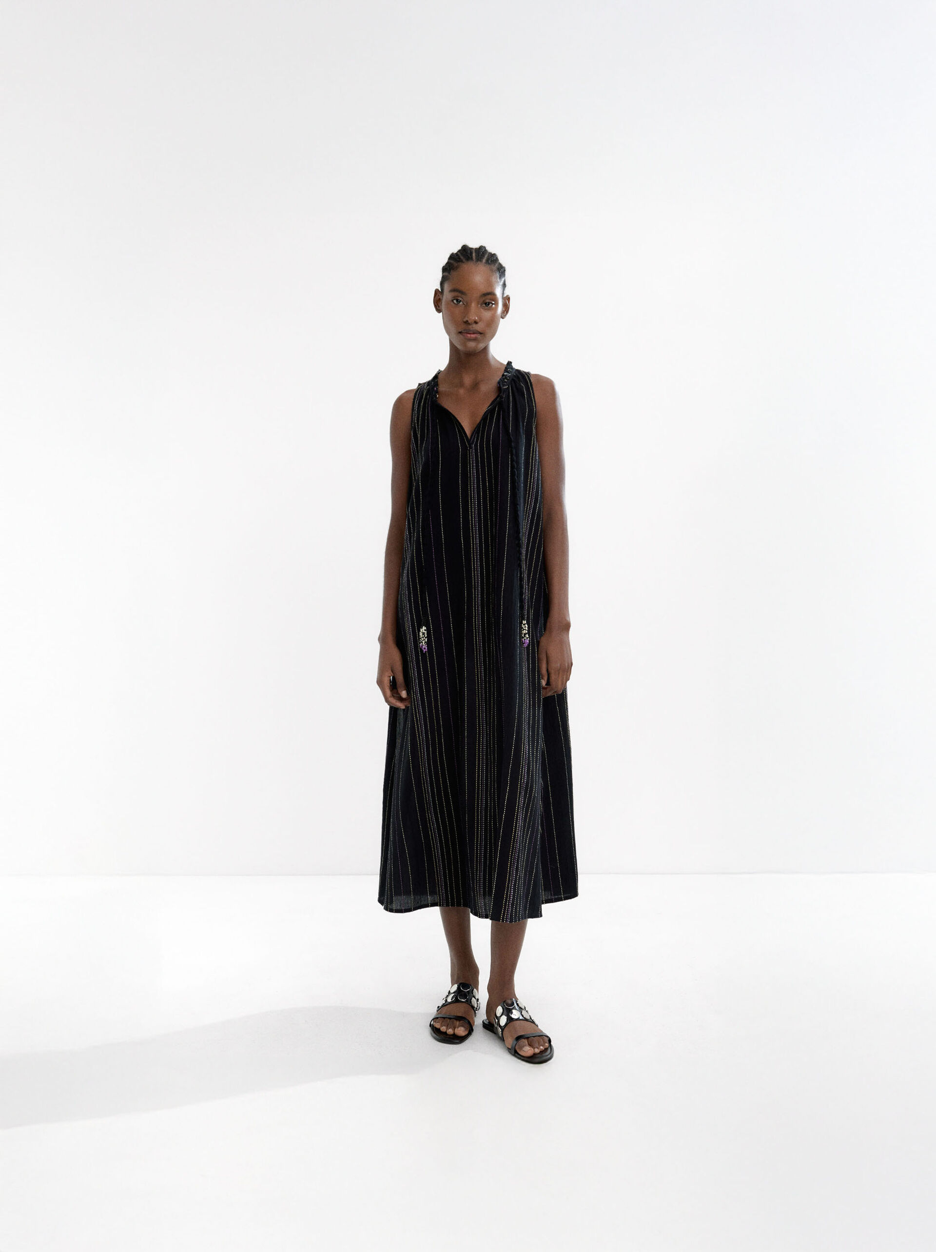 Vestido comprido com pespontes multicor image number 6.0