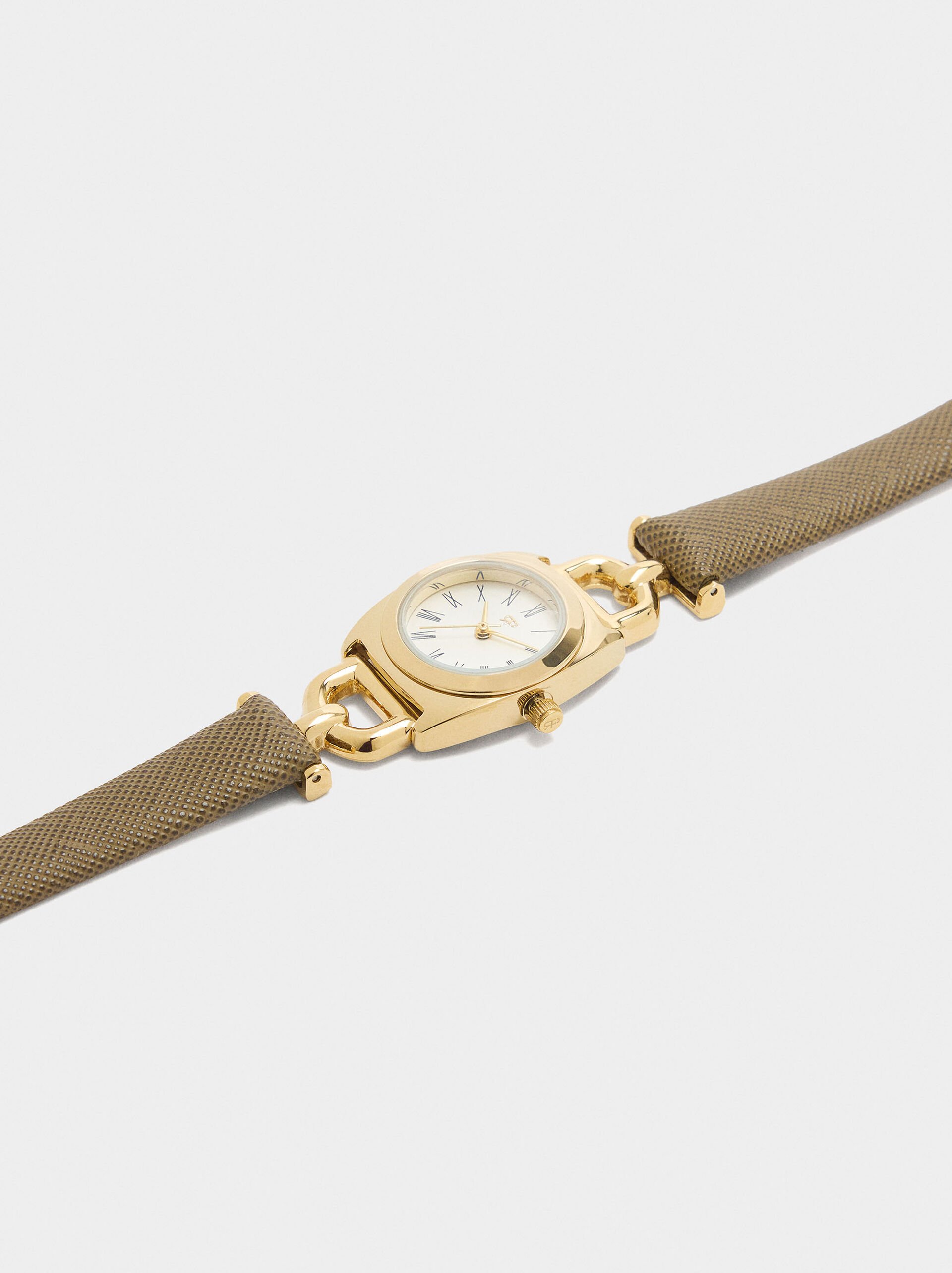 Oval watch with leather-effect bracelet image number 1.0