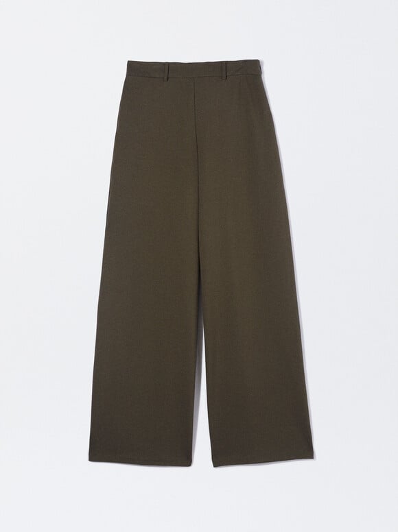 Wide Tab-Detail Pants, Khaki, hi-res