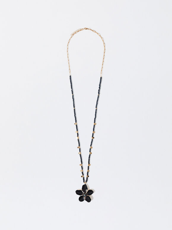 Crystal Flower Necklace, Blue, hi-res