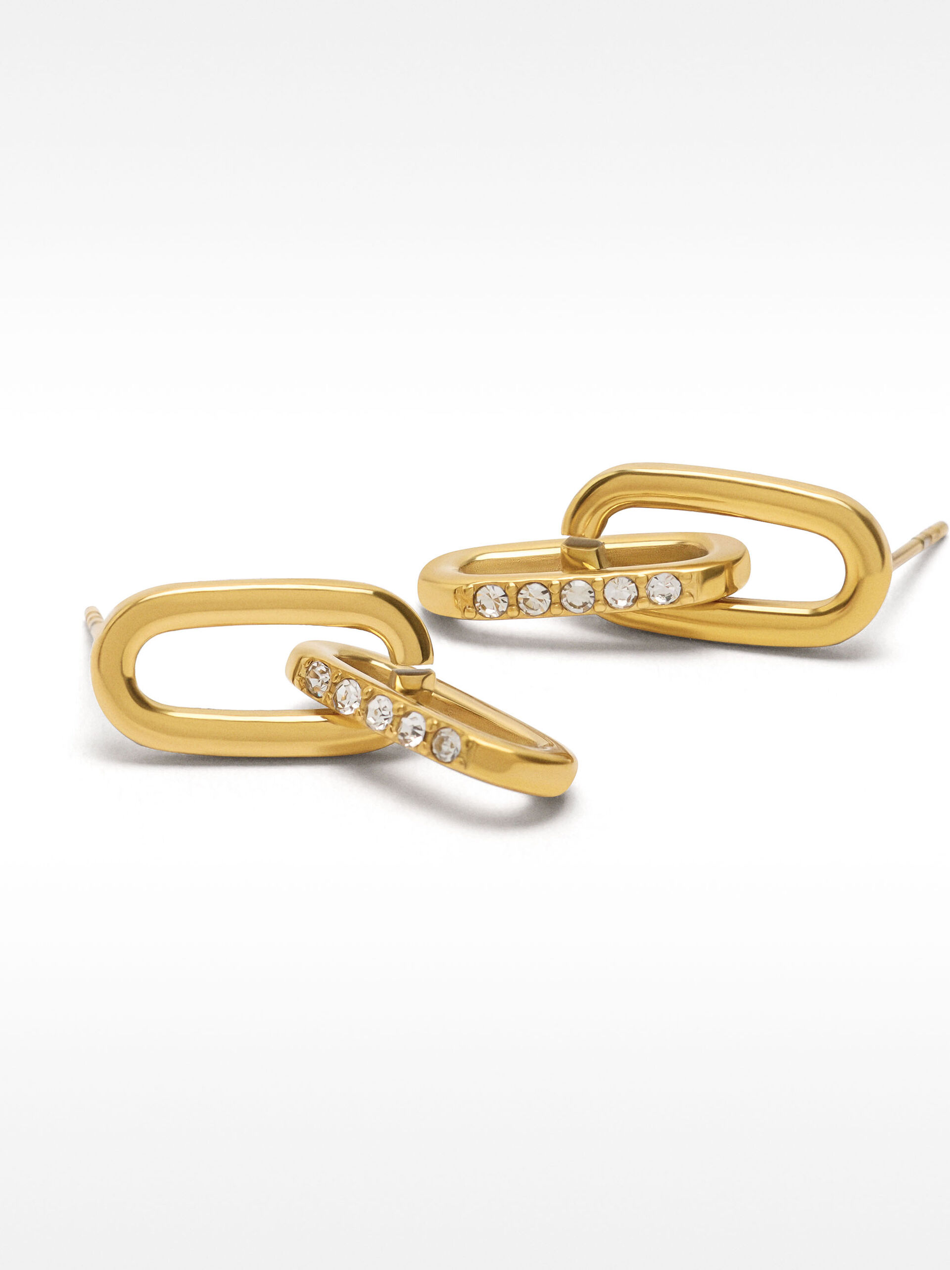 Link earrings with crystals - stainless steel image number 2.0