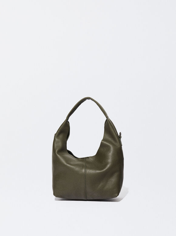 Online Exclusive - Leather Shoulder Bag, Khaki, hi-res