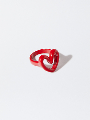 Online Exclusive - Enameled Heart Ring, Red, hi-res