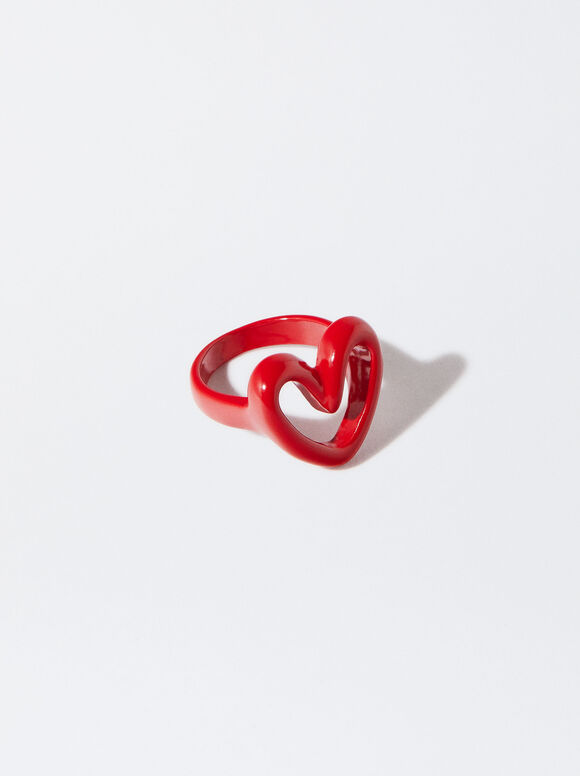 Online Exclusive - Enameled Heart Ring, Red, hi-res