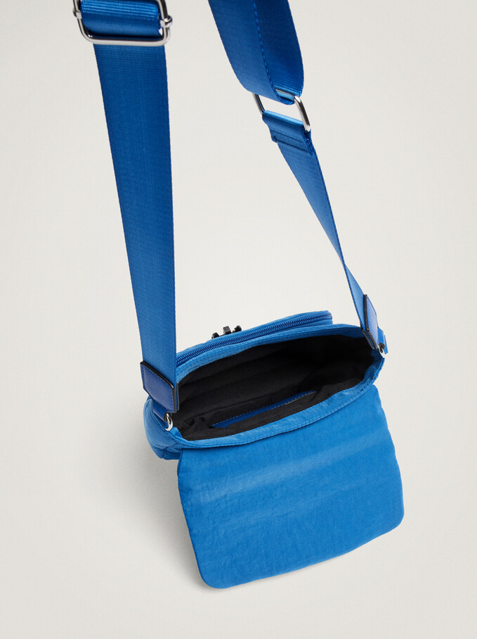 Nylon Crossbody Bag With Buckle, Blue, hi-res