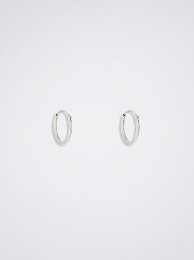 Short 925 Silver Hoop Earrings, Silver, hi-res