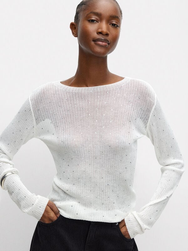 Knit sweater with rhinestones