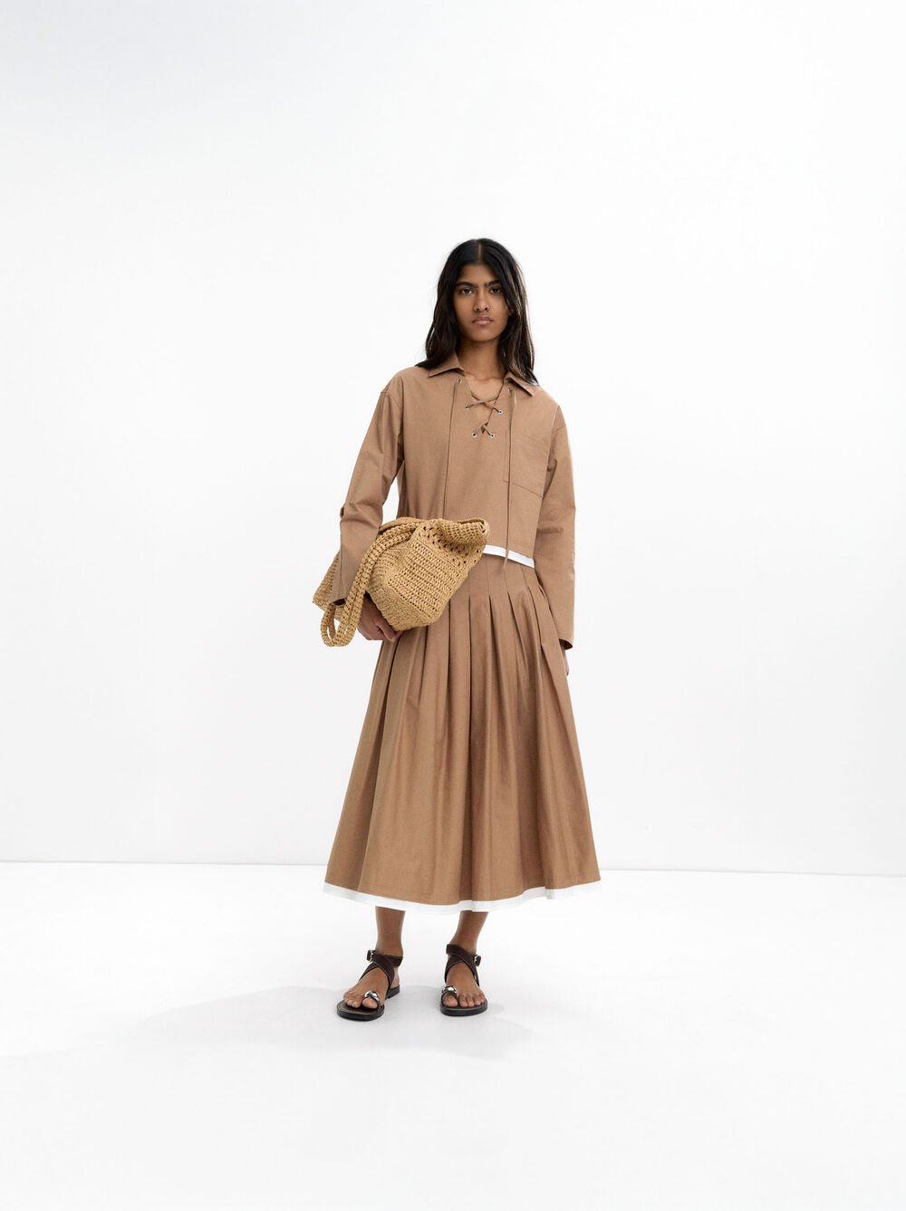 Pleated midi skirt 100% cotton