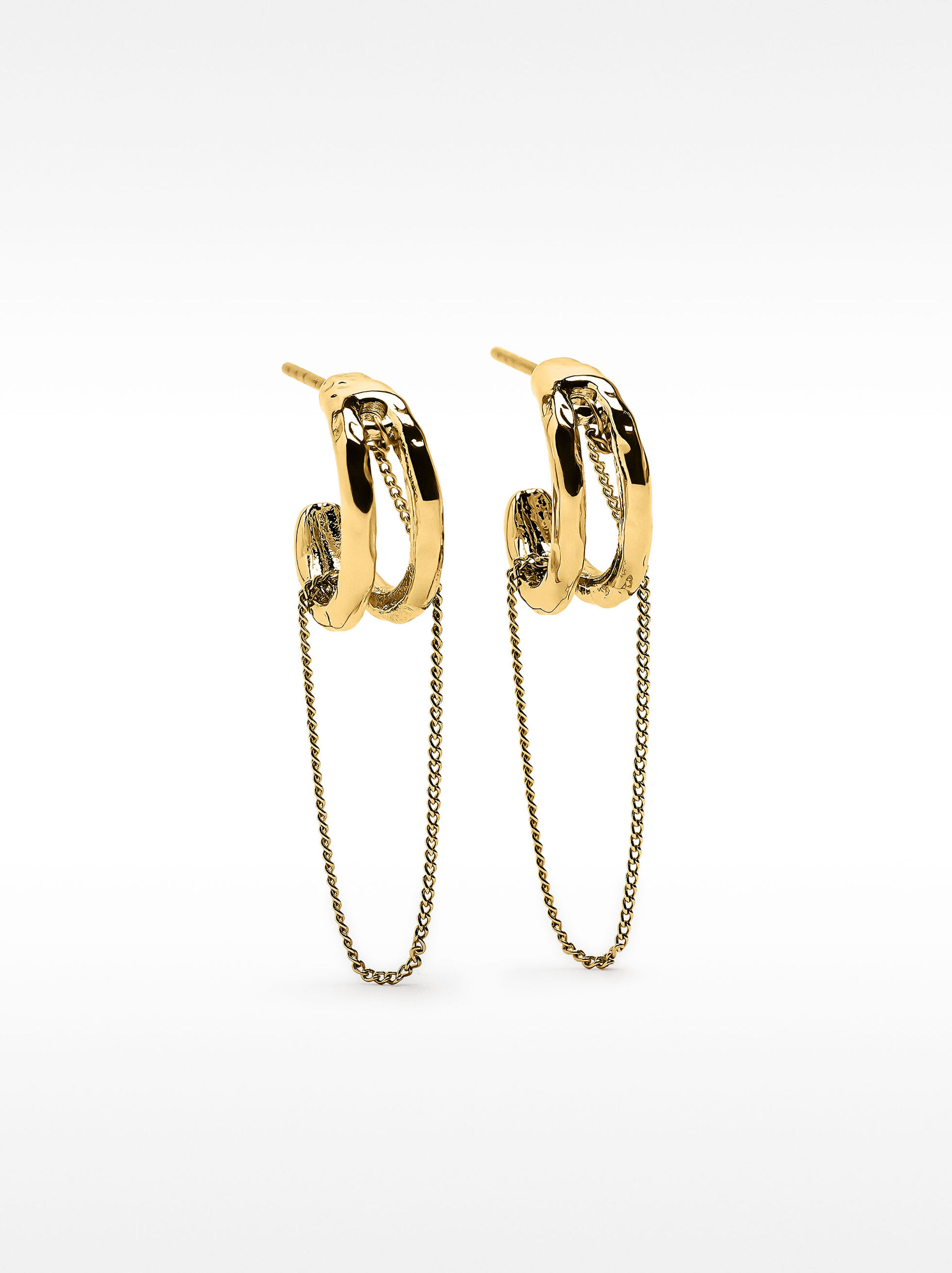 Double hoop earrings with chain image number 0.0