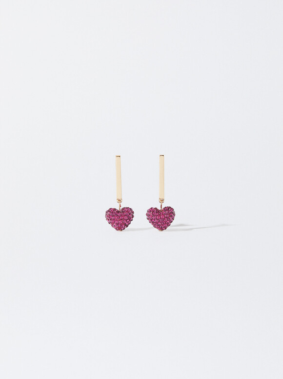 Golden Heart Earrings, Fuchsia, hi-res
