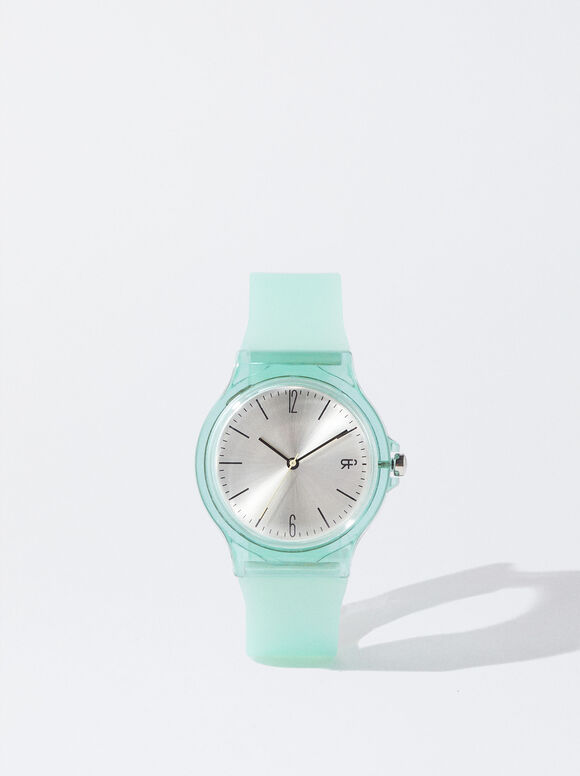 Watch With Silicone Strap, Green, hi-res
