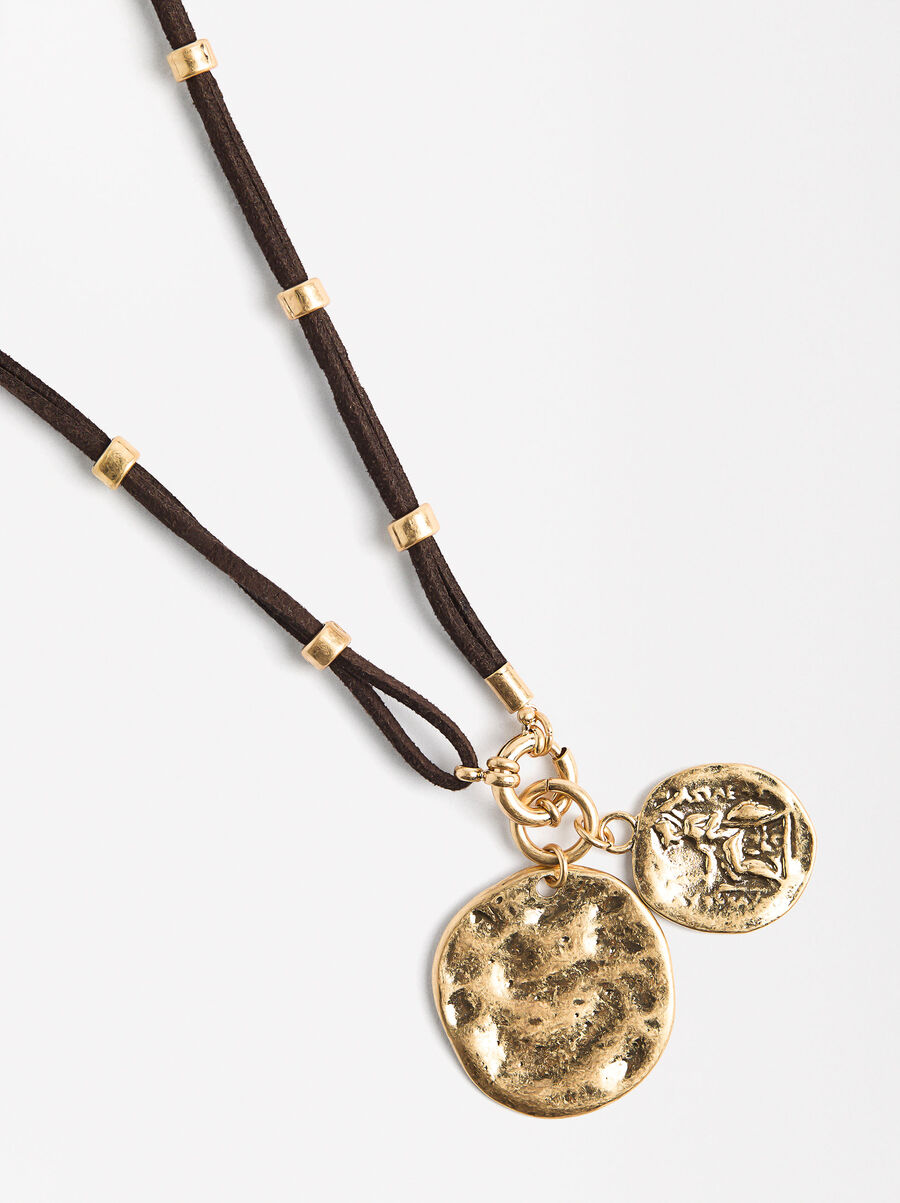 Leather necklace with medals
